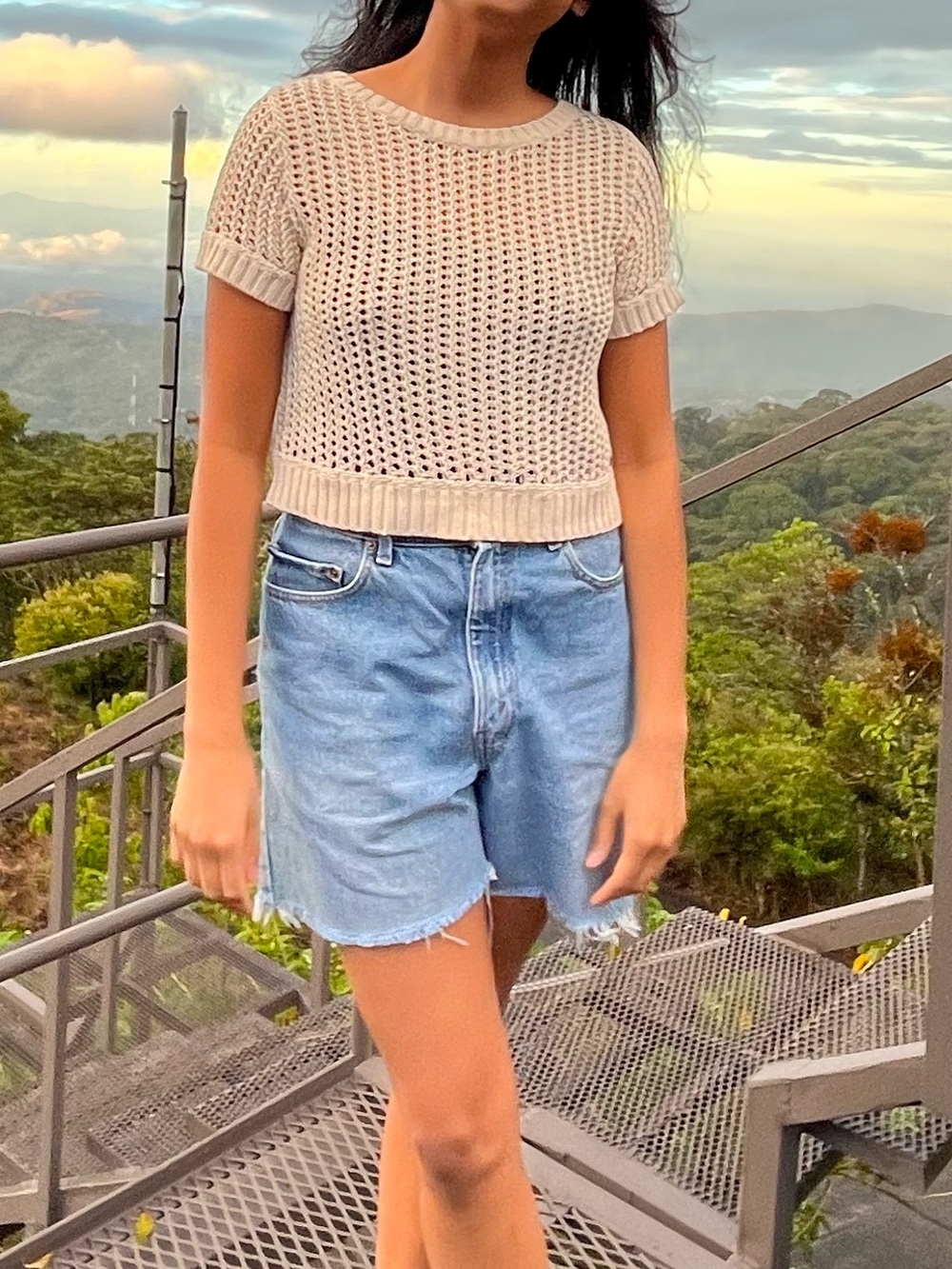 Crochet Knit Crop Top in Cream